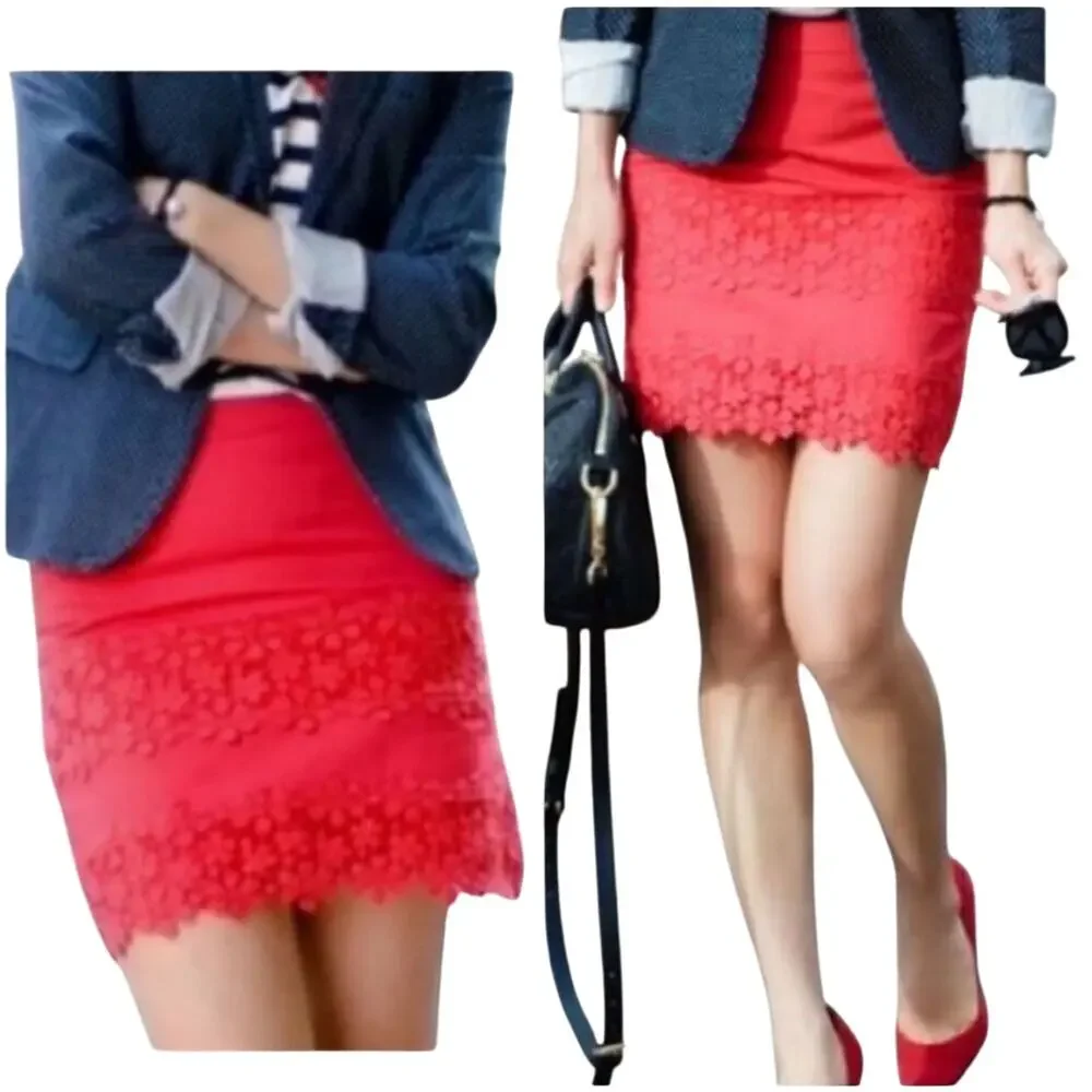 J Crew Womens bright red pique and lace mini skirt Size 0